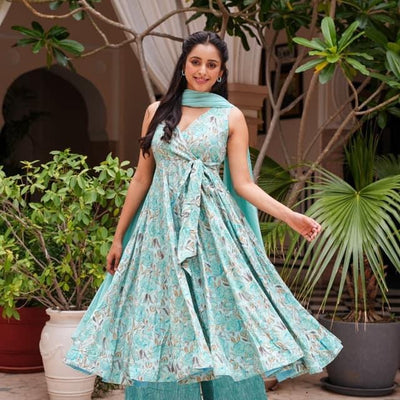 Water blue rayon suit set