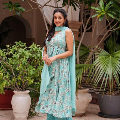 Water blue rayon suit set
