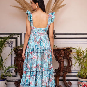 Surbhi blue rayon frilled dress