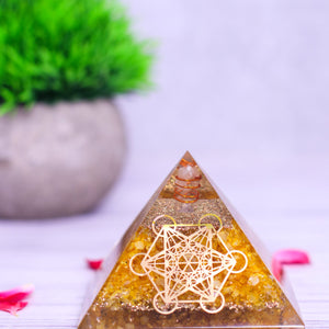 STUDIO VAIDIK Citrine Orgonite Pyramid Decorative Showpiece