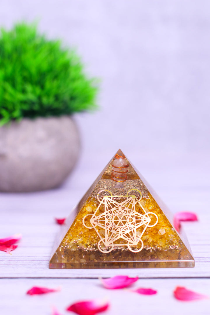 STUDIO VAIDIK Citrine Orgonite Pyramid Decorative Showpiece