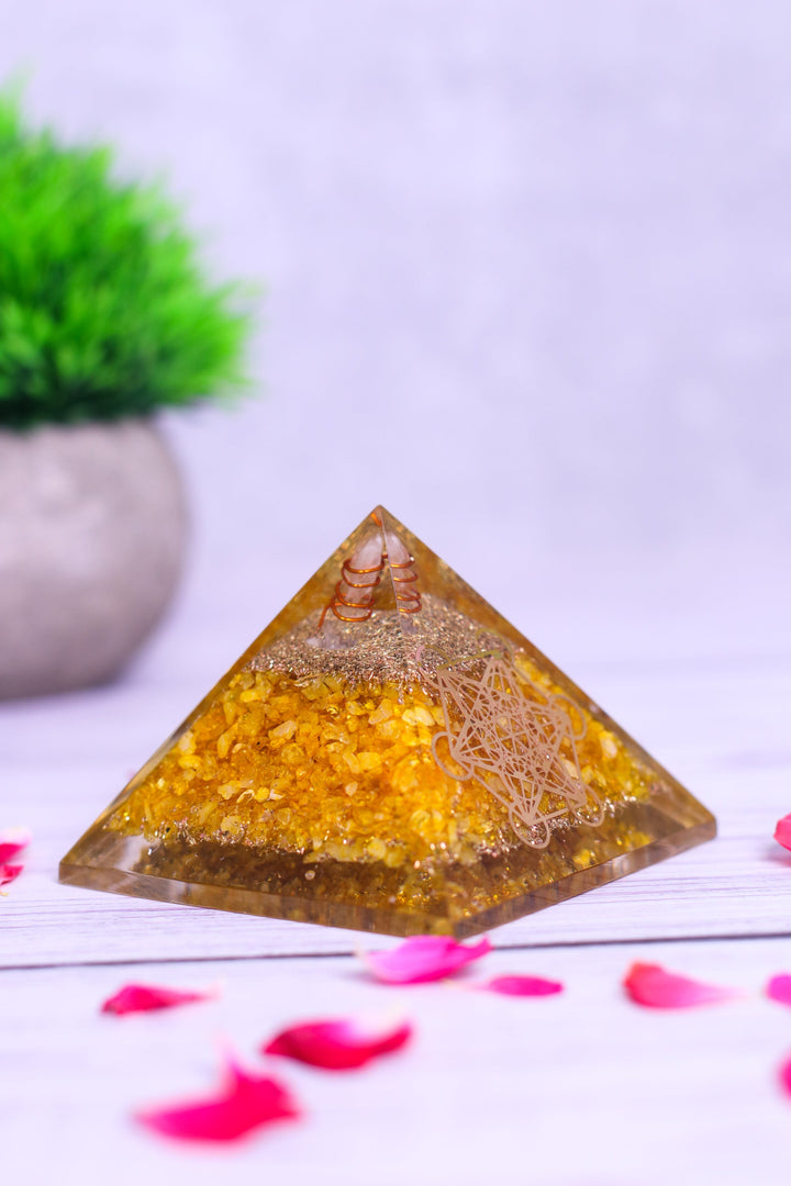 STUDIO VAIDIK Citrine Orgonite Pyramid Decorative Showpiece