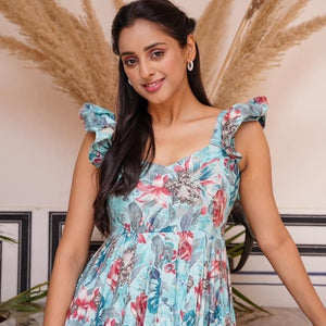 Surbhi blue rayon frilled dress