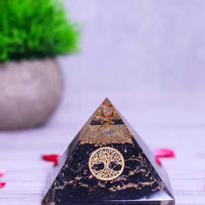 Black Tourmaline Orgonite Pyramid Decorative Showpiece