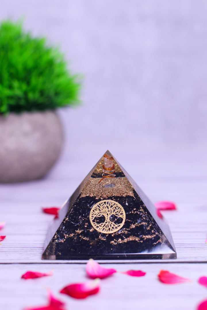 Black Tourmaline Orgonite Pyramid Decorative Showpiece