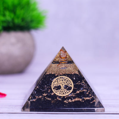 Black Tourmaline Orgonite Pyramid Decorative Showpiece