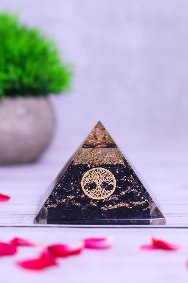 Black Tourmaline Orgonite Pyramid Decorative Showpiece