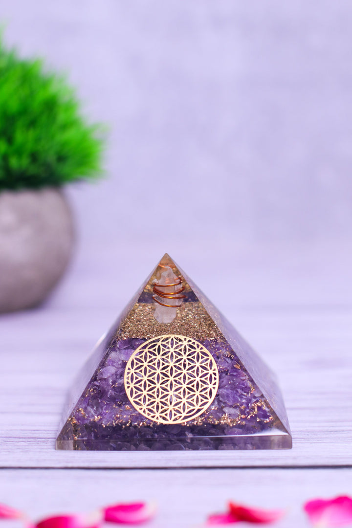 Amethyst Orgonite Feng Shui & Vastu Pyramid Decorative Showpiece