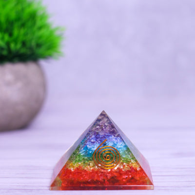 Seven Chakra Orgonite Pyramid for Positivity Vastu Decorative Showpiece