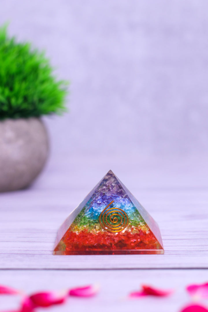 Seven Chakra Orgonite Pyramid for Positivity Vastu Decorative Showpiece