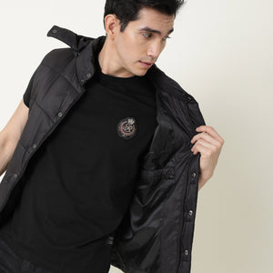 Rare Rabbit Men's Crown T Black Crew Neck Chest Embroidered Label Half Sleeves Slim Fit T-Shirt