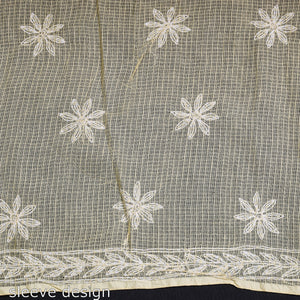 Beige - 2pc Hand Embroidery Kota Doria Chikankari Dress Material