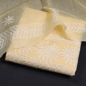 Beige - 2pc Hand Embroidery Kota Doria Chikankari Dress Material