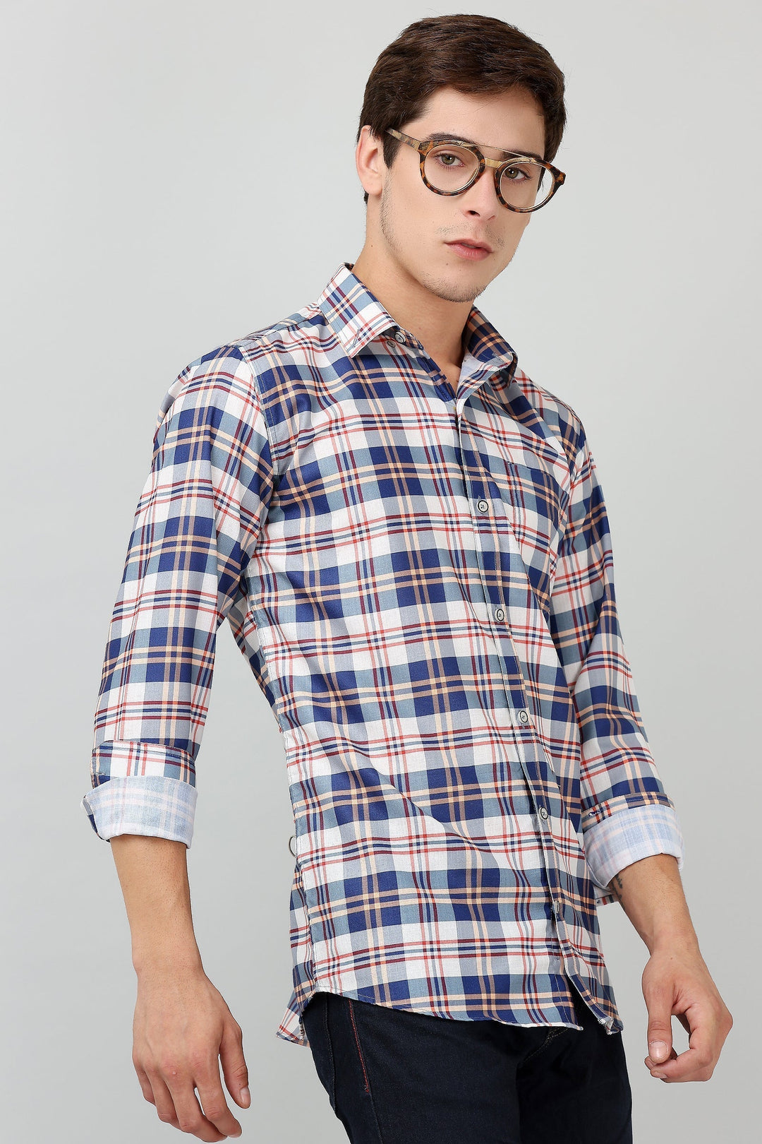 Darnandstitch Contrast Printed Checkered Shirt