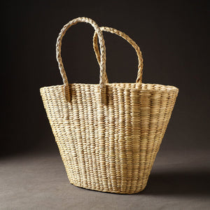 Beige - Handcrafted Natural Water Reed Embroidered Shopping Bag