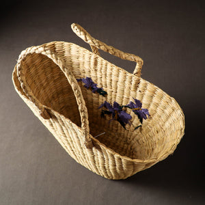 Beige - Handcrafted Natural Water Reed Embroidered Shopping Bag