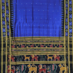 Navy Blue Butta design Odisha Ikat Khandua Silk Saree