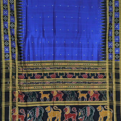 Navy Blue Butta design Odisha Ikat Khandua Silk Saree