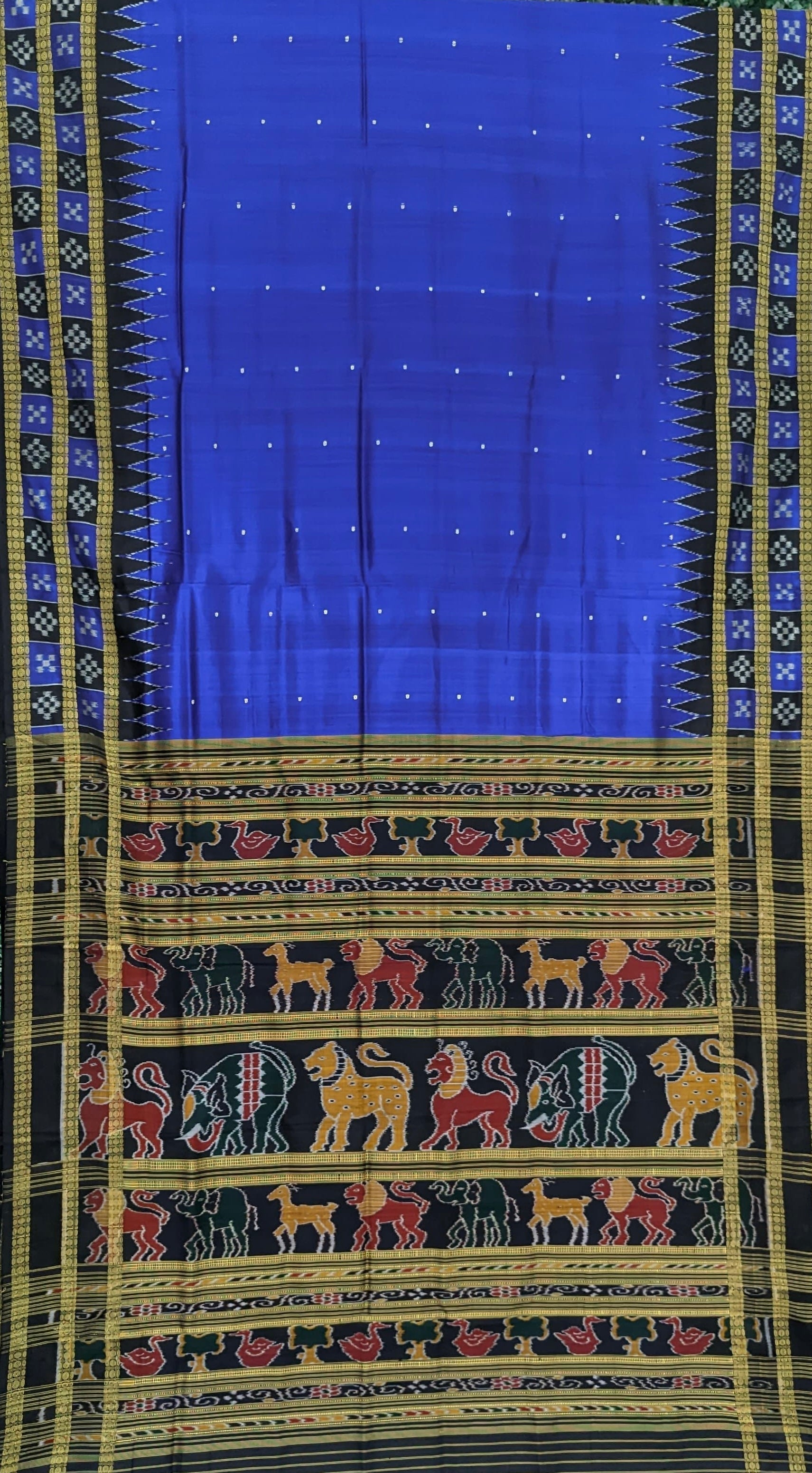 Navy Blue Butta design Odisha Ikat Khandua Silk Saree