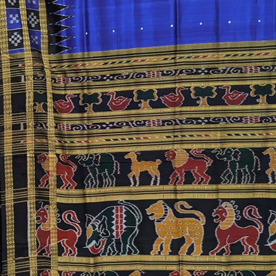 Navy Blue Butta design Odisha Ikat Khandua Silk Saree