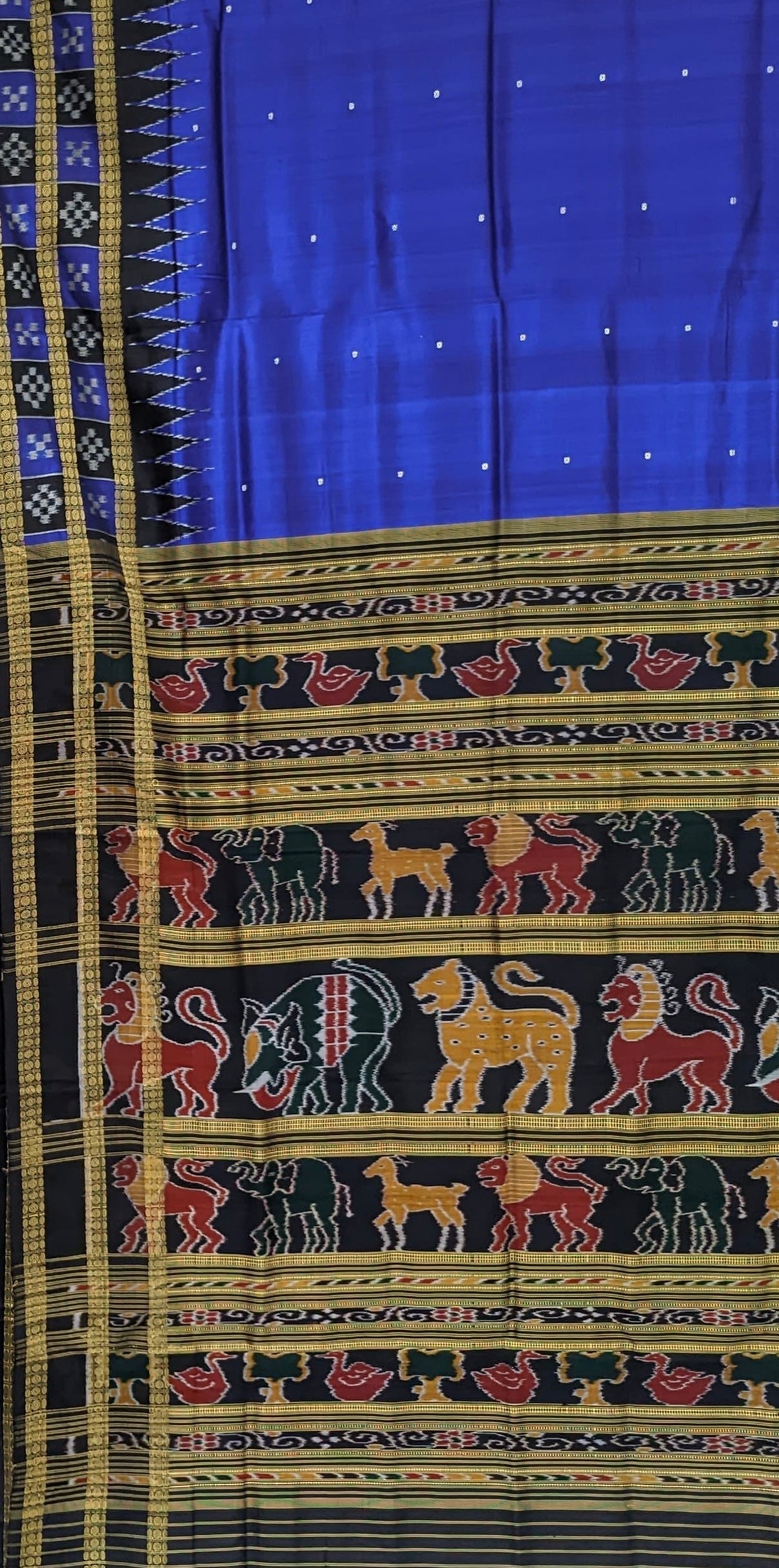 Navy Blue Butta design Odisha Ikat Khandua Silk Saree