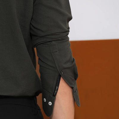 Rare Rabbit Mens Otago Olive Cotton Fabric Full Sleeves Regular Fit Solid Twill Shirt