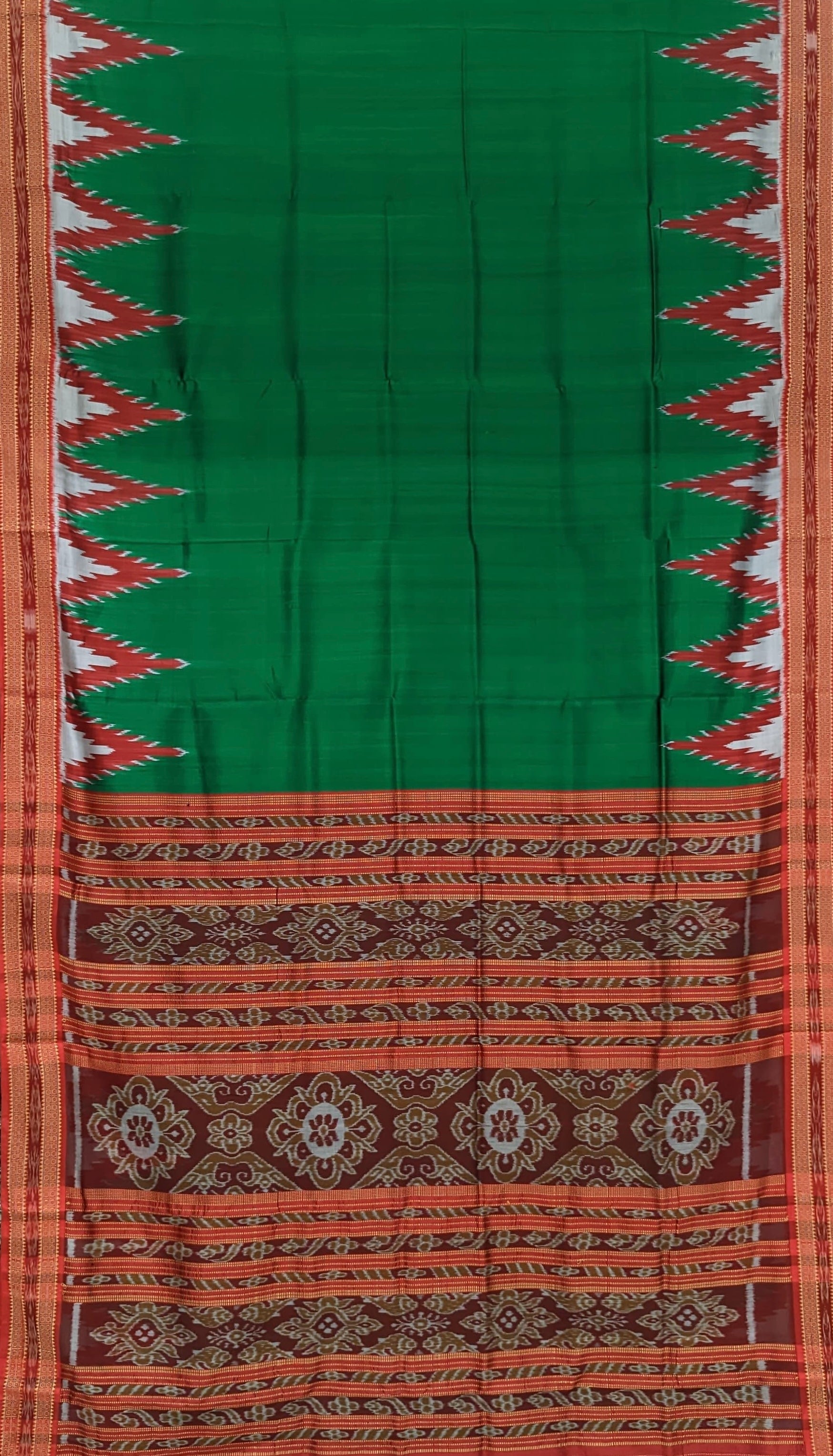 Dark Green Odisha Ikat Khandua Silk Saree