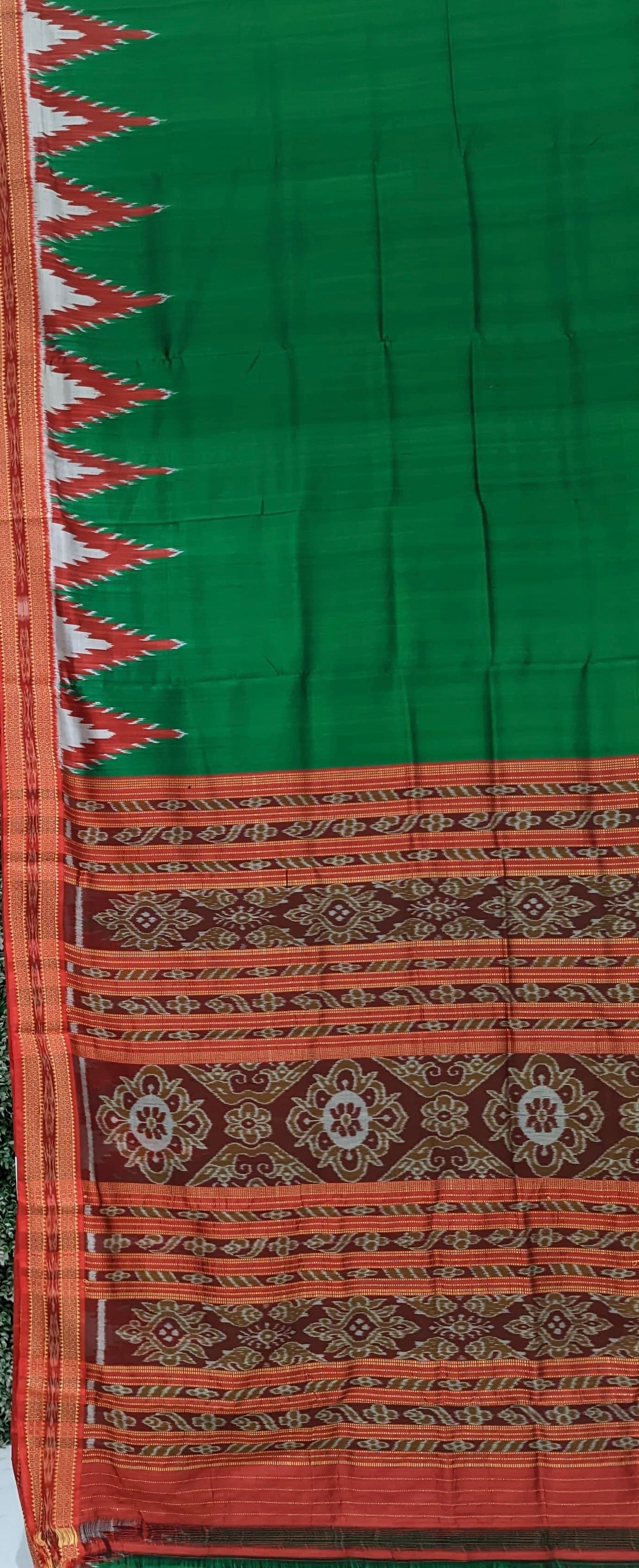 Dark Green Odisha Ikat Khandua Silk Saree