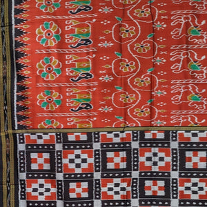 Red Wild Animal Theme Odisha Ikat Khandua Silk Saree