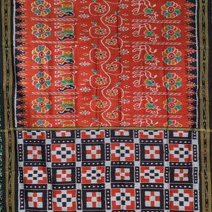 Red Wild Animal Theme Odisha Ikat Khandua Silk Saree