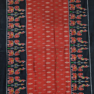 Red Black Elephant Theme Odisha Ikat Khandua Silk Saree