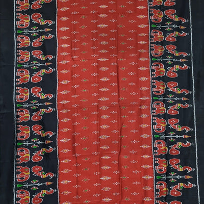 Red Black Elephant Theme Odisha Ikat Khandua Silk Saree