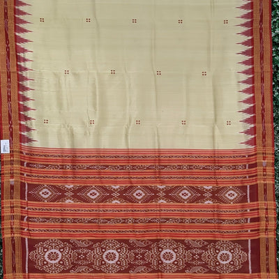 Light Yellow Butta Design Odisha Ikat Khandua Silk Saree