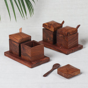 Brown - Mukhwas Tray Set - Handcrafted with Sheesham Wood in Hut Shape