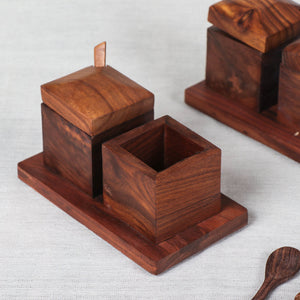 Brown - Mukhwas Tray Set - Handcrafted with Sheesham Wood in Hut Shape