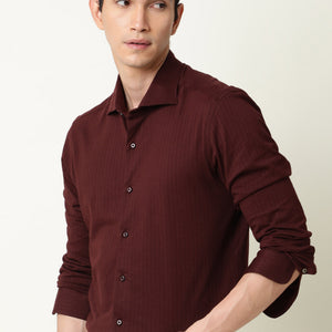 Rare Rabbit Men's Vertical Maroon Cotton Fabric Full Sleeves Striped Shirt