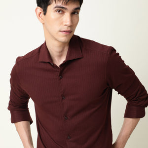 Rare Rabbit Men's Vertical Maroon Cotton Fabric Full Sleeves Striped Shirt