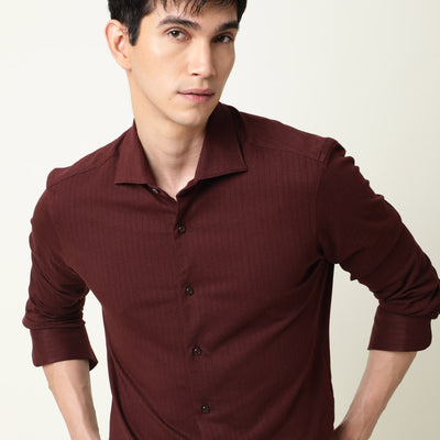 Rare Rabbit Men's Vertical Maroon Cotton Fabric Full Sleeves Striped Shirt