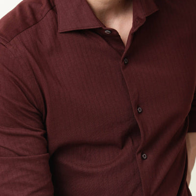 Rare Rabbit Men's Vertical Maroon Cotton Fabric Full Sleeves Striped Shirt