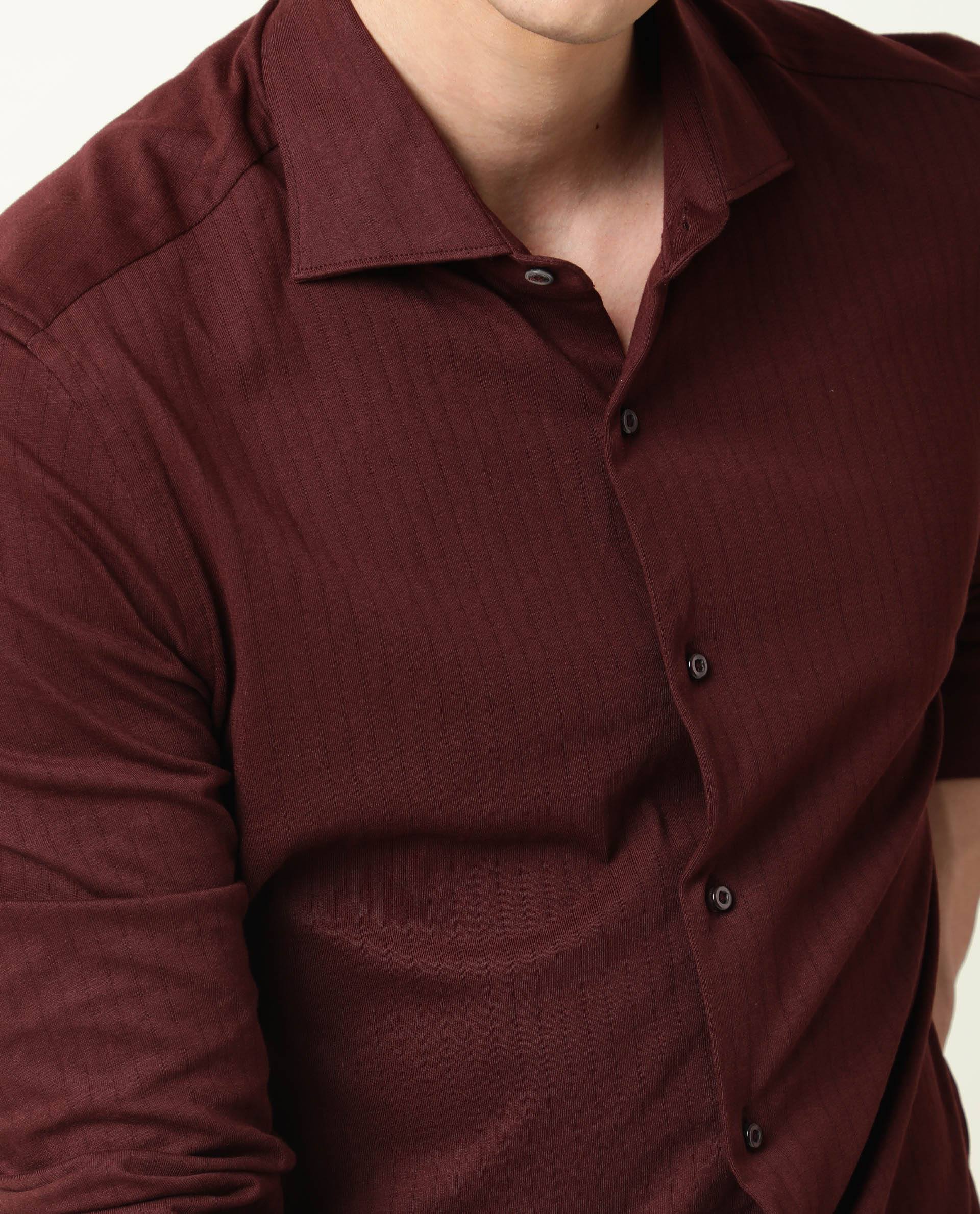 Rare Rabbit Men's Vertical Maroon Cotton Fabric Full Sleeves Striped Shirt