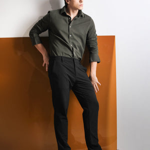 Rare Rabbit Mens Otago Olive Cotton Fabric Full Sleeves Regular Fit Solid Twill Shirt