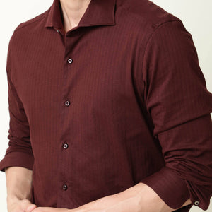 Rare Rabbit Men's Vertical Maroon Cotton Fabric Full Sleeves Striped Shirt