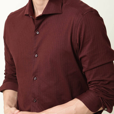 Rare Rabbit Men's Vertical Maroon Cotton Fabric Full Sleeves Striped Shirt