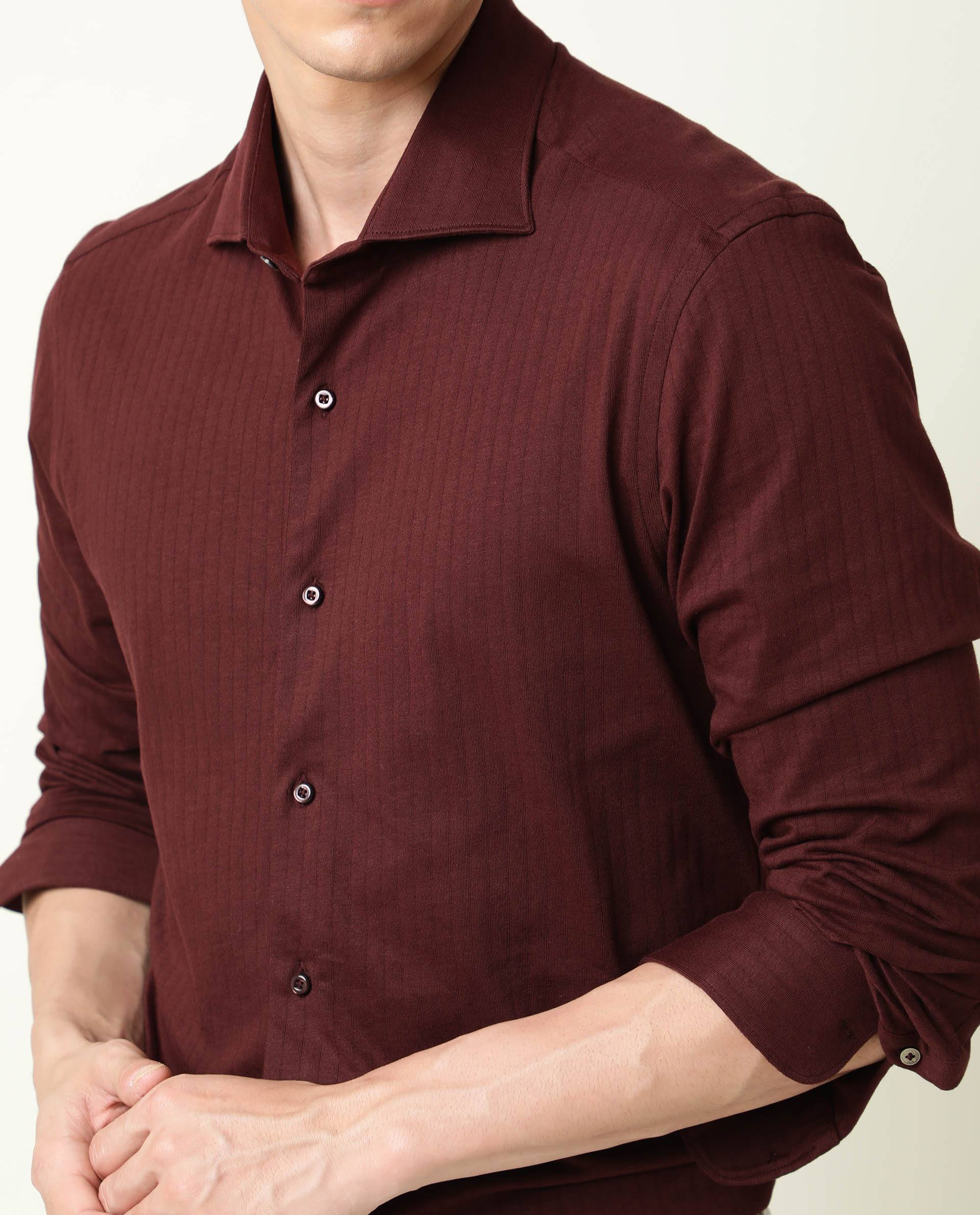 Rare Rabbit Men's Vertical Maroon Cotton Fabric Full Sleeves Striped Shirt