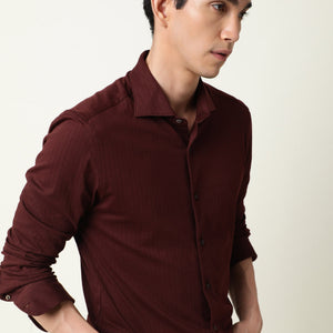Rare Rabbit Men's Vertical Maroon Cotton Fabric Full Sleeves Striped Shirt