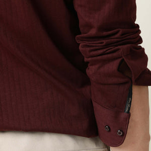 Rare Rabbit Men's Vertical Maroon Cotton Fabric Full Sleeves Striped Shirt