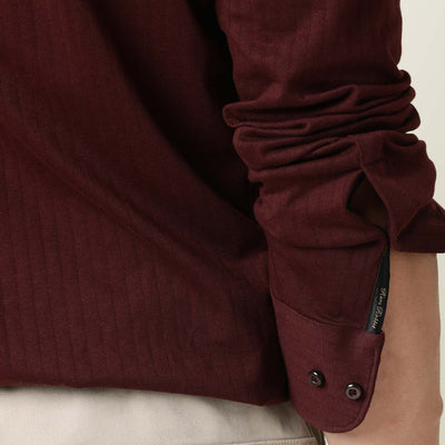 Rare Rabbit Men's Vertical Maroon Cotton Fabric Full Sleeves Striped Shirt