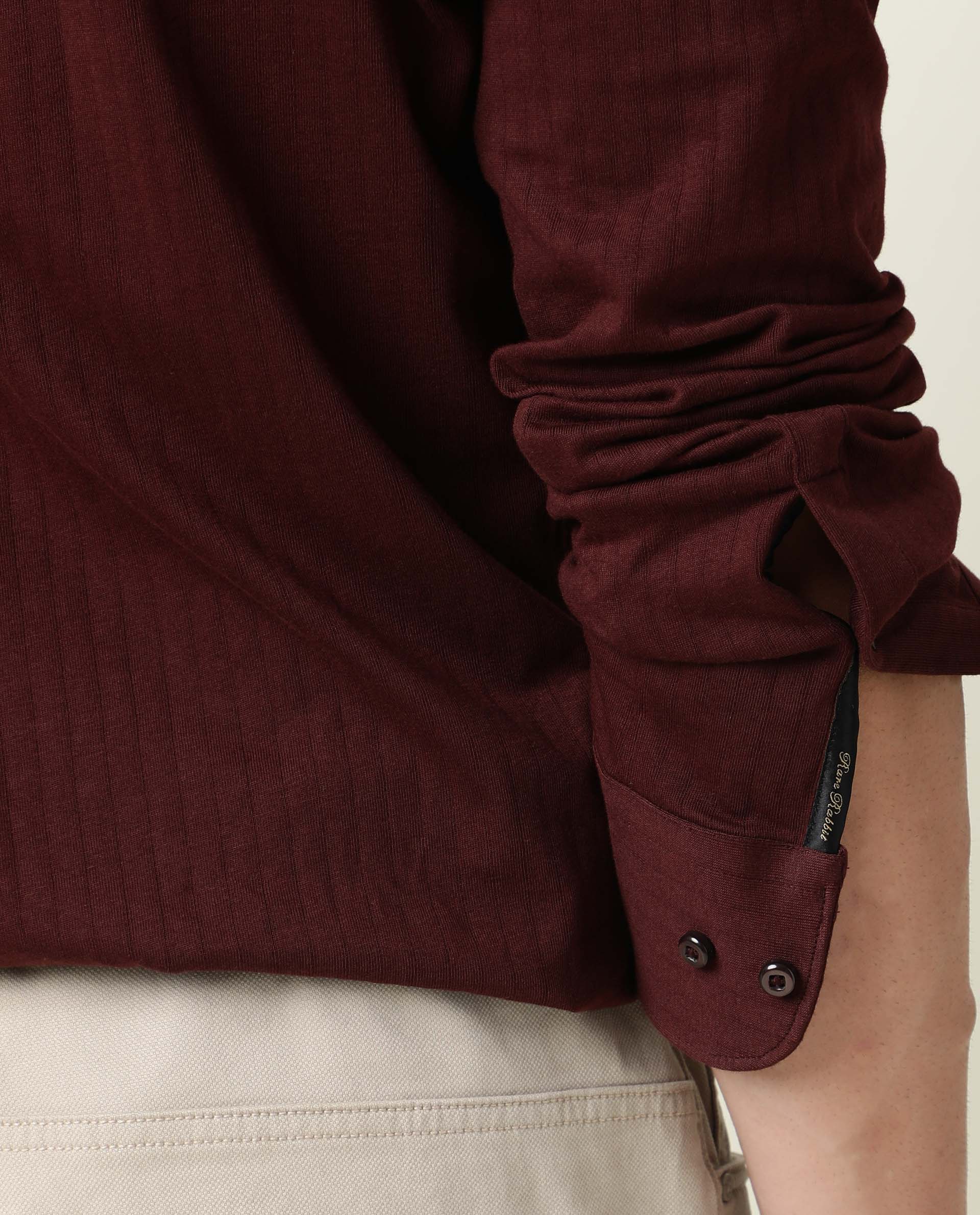 Rare Rabbit Men's Vertical Maroon Cotton Fabric Full Sleeves Striped Shirt