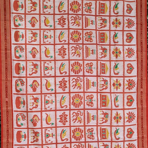 White Red Nabakothi Theme Odisha Ikat Khandua Silk Saree