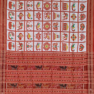 White Red Nabakothi Theme Odisha Ikat Khandua Silk Saree